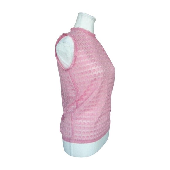 Pink Vintage 70s Sheer Babydoll Maglieria di Lusso Tank Top - Picture 4 of 5